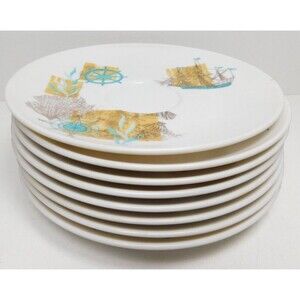 Oneida OD dessert plates  MCM Nautical Melamine Melmac Set of 8 Vintage MCM 6"